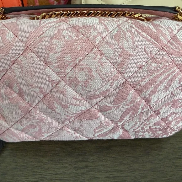 Versace Pink Floral Fabric Shoulder Bag NWOT - Picture 3 of 7